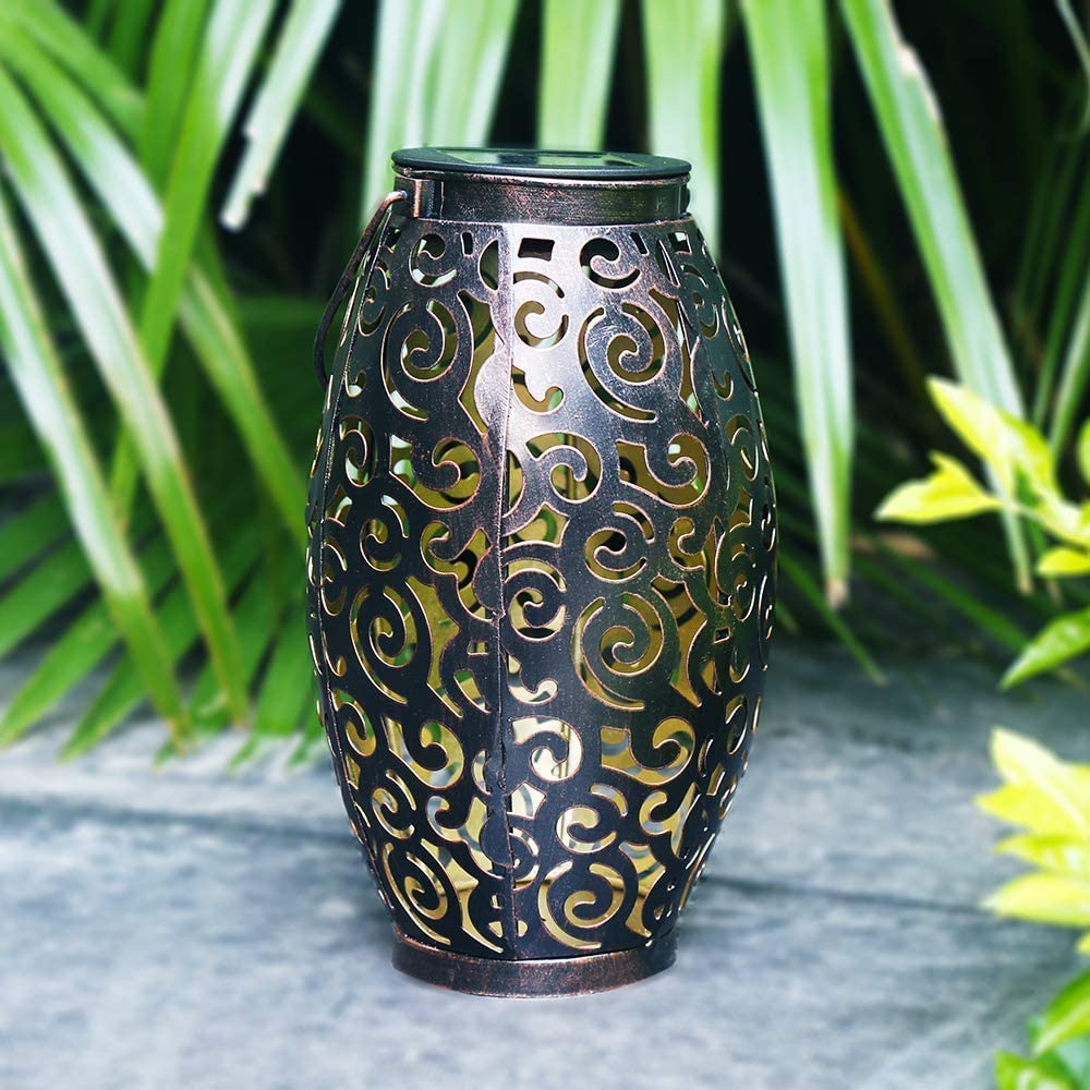 ESGarden Solar Powered Outdoor Hanging Lantern - Waterproof Bronze Metal Garden Light for Patio, Yard, Pathway - Perfect Gardening Gift & Mother's Day Present (1 Piece) - Ideal for Evening BBQs, Romantic Backyard Ambiance & Pathway Illumination