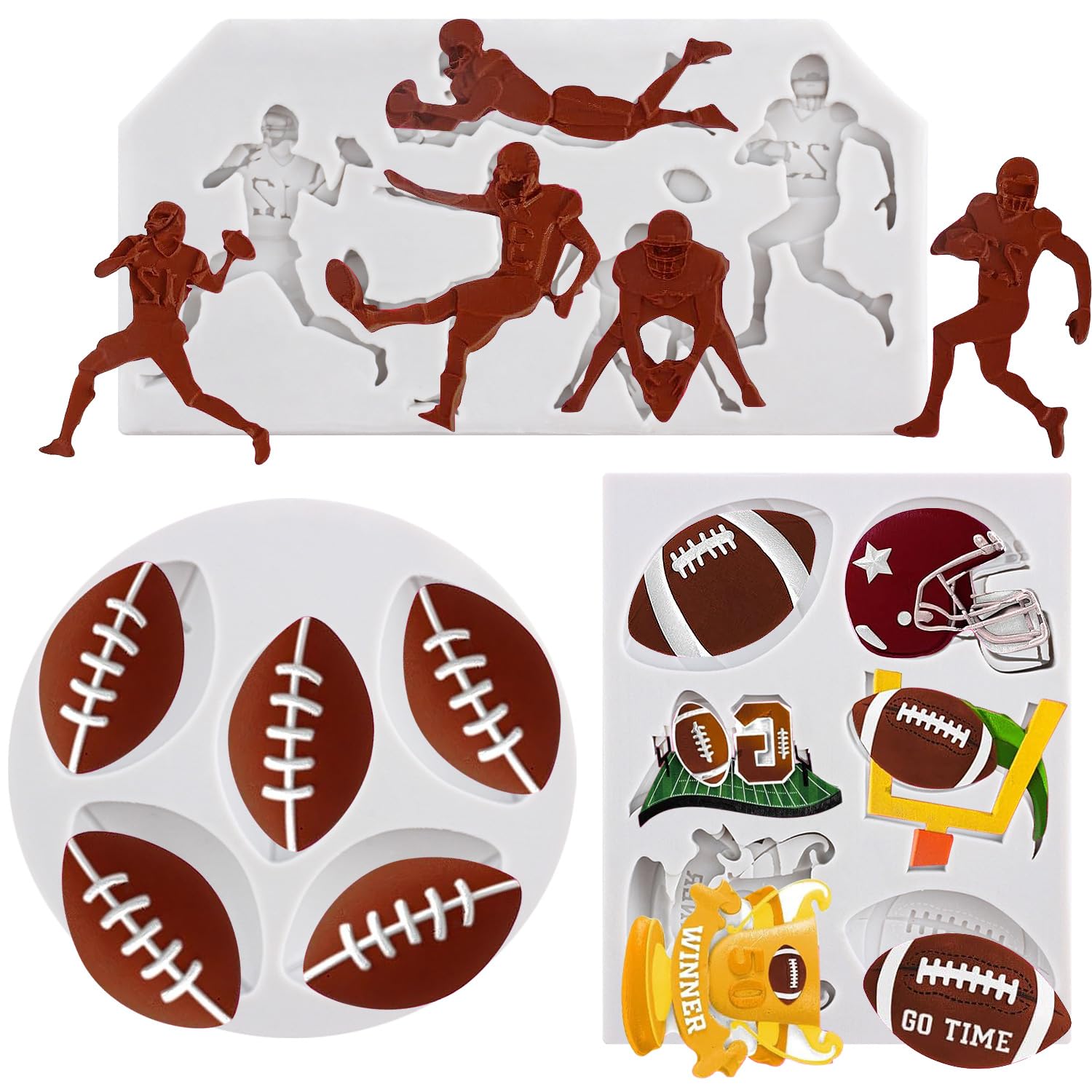 Premium Silicone Ball Molds Set of 3 - Rugby Football & Helmet Cake Decorating Molds for Chocolate, Fondant, Gum Paste, Polymer Clay - Perfect for Sports Themed Cupcake Toppers, Candy Making, and DIY Baking Projects