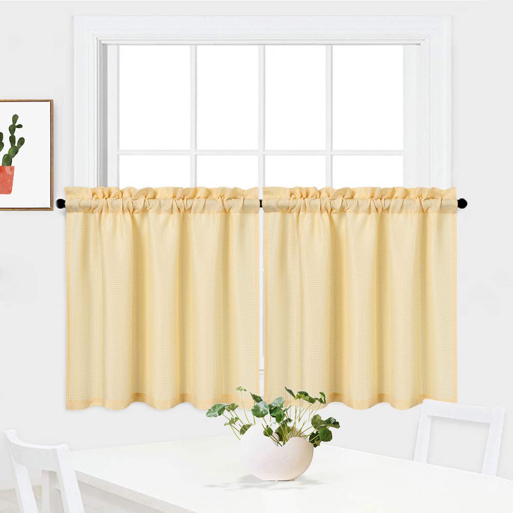 Waffle Woven Textured Tier Curtains - Waterproof Bathroom & Kitchen Window Coverings (30