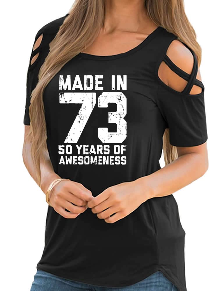 Rfecccy Women's 50th Birthday Gift Ideas - Off Shoulder Short Sleeve Casual T-Shirt | Comfortable Crew Neck Blouse for Birthday Parties, Girls Night Out & Special Celebrations