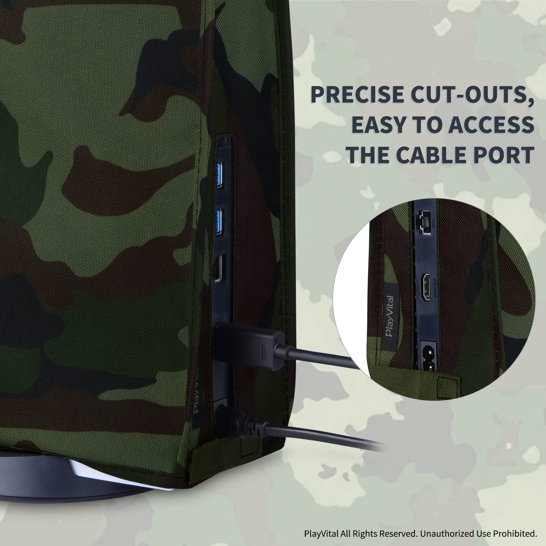PlayVital Nylon Dust Cover for PS5 Console - Soft Anti-Scratch Waterproof Protective Sleeve for PS5 Digital & Disc Edition (Forest Camouflage) | Perfect for Gaming Setup Protection & Travel Storage