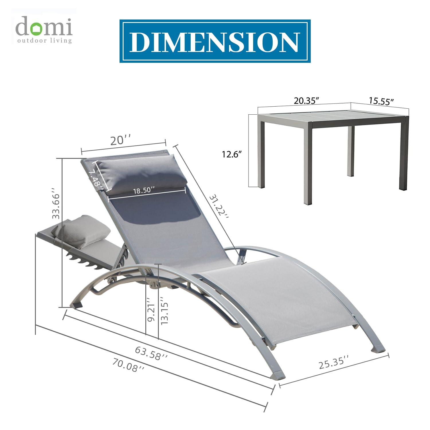 3-Piece Aluminum Lounge Chair Set - Adjustable Outdoor Chaise for Pool, Beach & Garden
