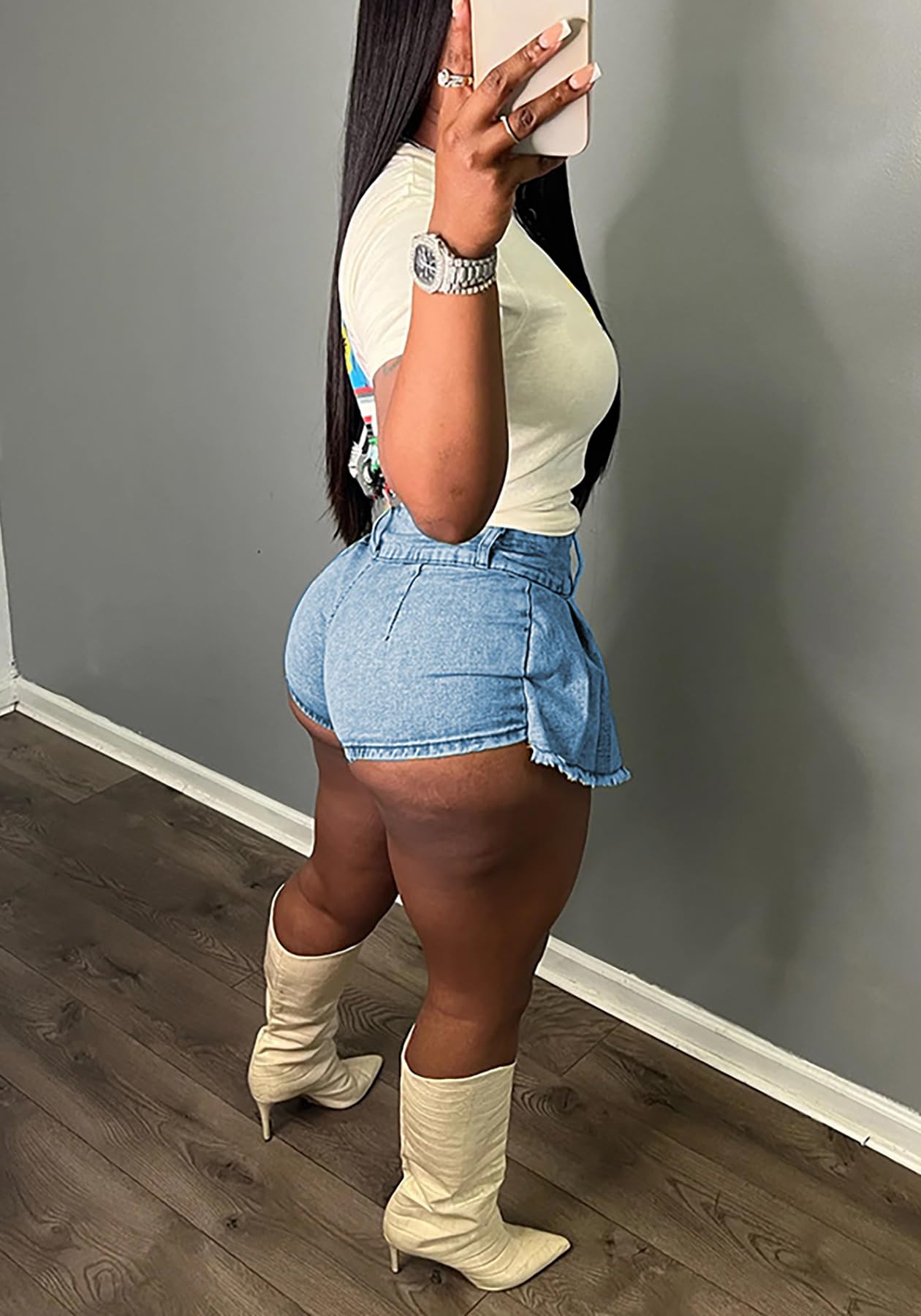 Molisry Women's High Waist Denim Shorts Skorts - Asymmetrical Hem Double Side Jean Skirt for Casual Outfits & Summer Fashion