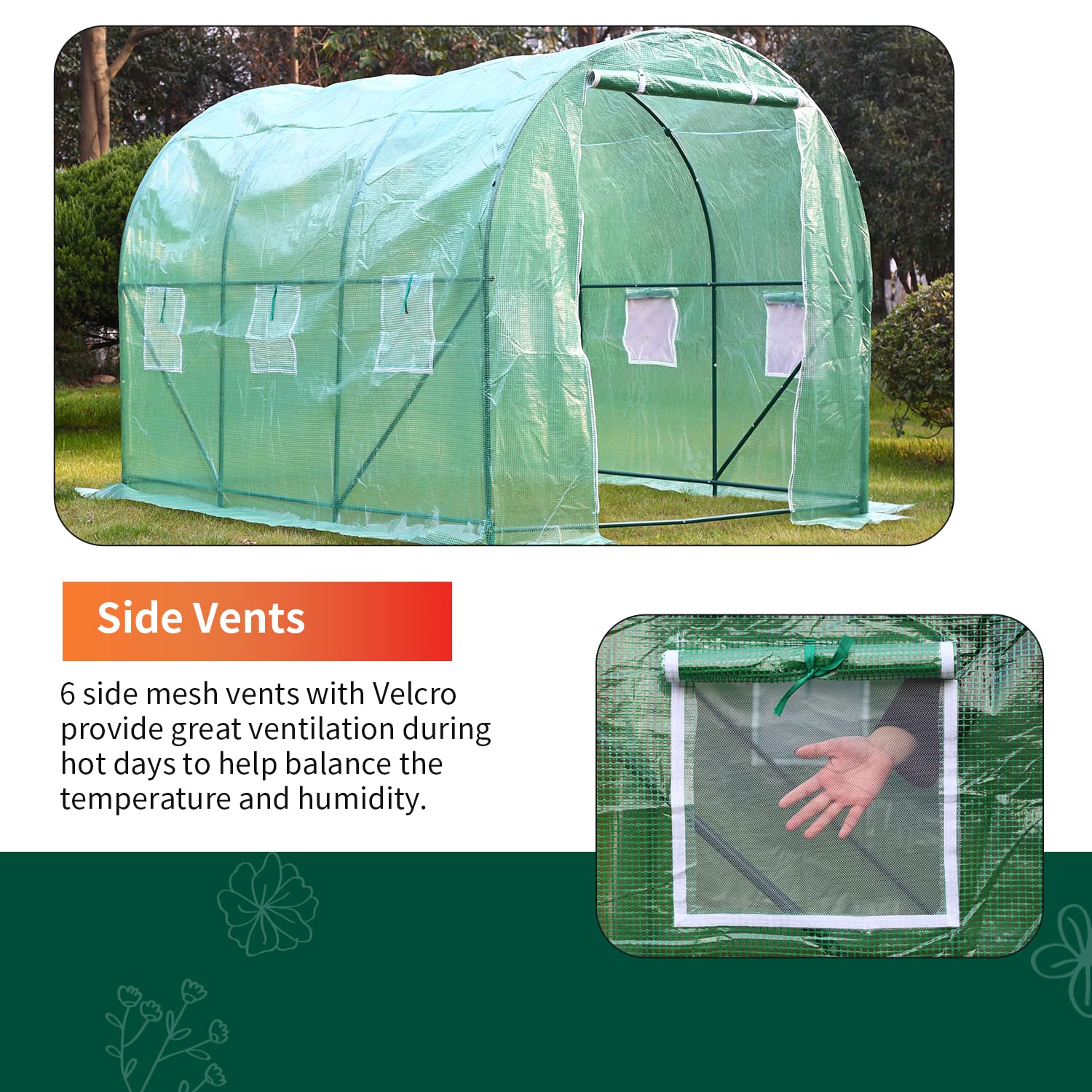 10'x7'x7' Large Walk-in Portable Greenhouse for Outdoor Gardening - Durable Plastic Greenhouse with Observation Windows & Roll-Up Door - Perfect for Seed Starting, Plant Protection & Backyard Gardening