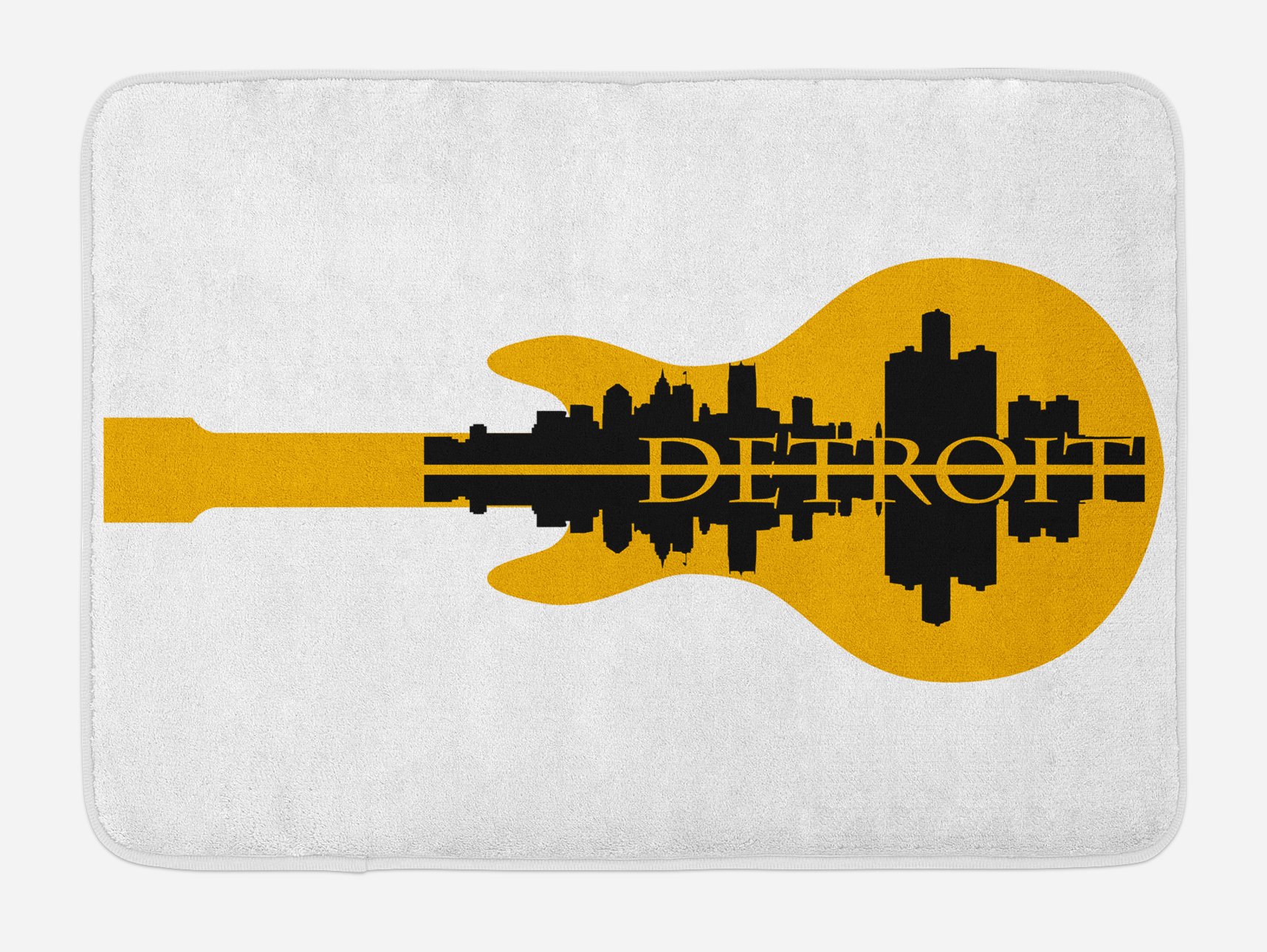 Ambesonne Detroit Music Theme Bath Mat - Non-Slip Plush Bathroom Rug with High Rise Buildings & Electric Guitar Silhouette Design, 30.2