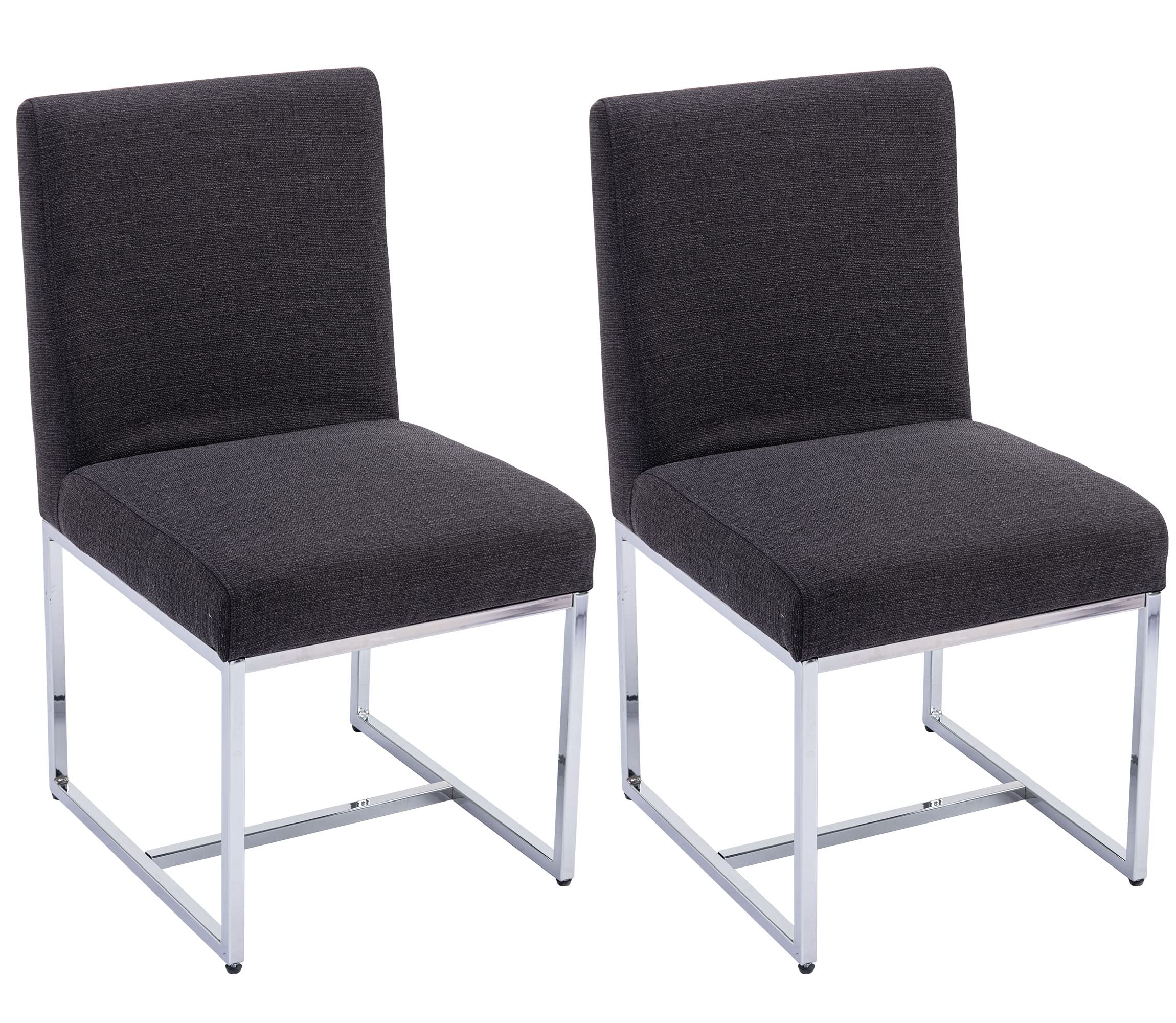 VESCASA Mid Century Modern Dining Chairs Set of 2 - Linen Upholstered Padded Chairs with Chrome Metal Frame - Comfortable Restaurant & Home Furniture for Dining Room, Kitchen, Living Room - Charcoal Gray