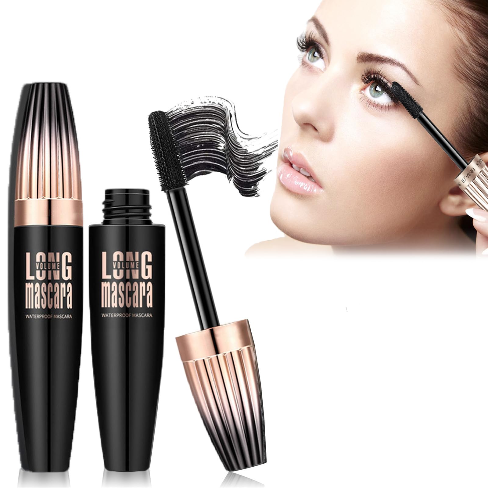 4D Silk Fiber Lash Mascara Waterproof - Volumizing & Lengthening Black Mascara for Plump, Enlarged Eyelashes | Long Lasting Liquid Lash Extensions | Perfect for Daily Wear, Special Occasions & Makeup Lovers