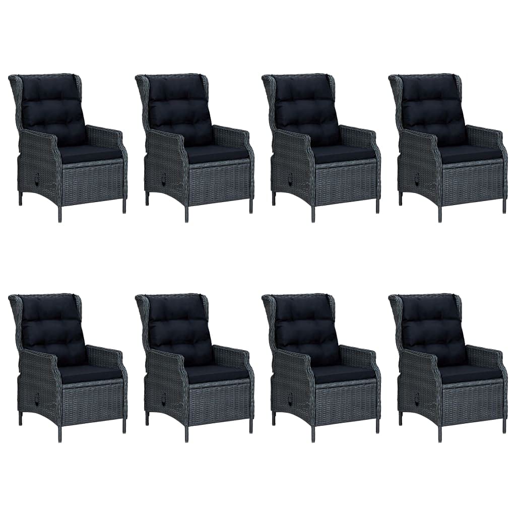 vidaXL 9-Piece Outdoor Patio Dining Set - Durable Poly Rattan Furniture with Reclining Chairs & Tempered Glass Tabletop - Black Cushions - Perfect for Garden, Backyard, and Poolside Entertaining