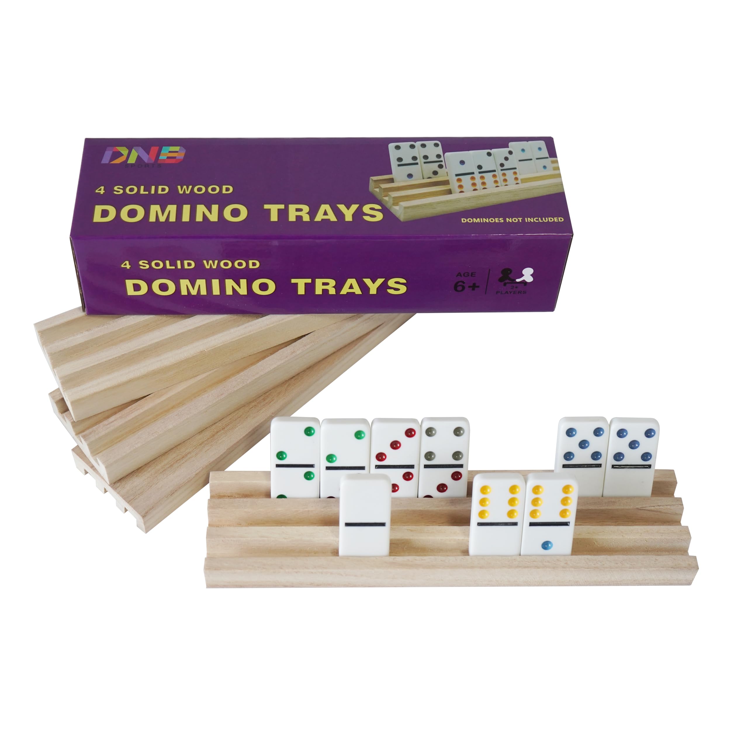 DNB Wooden Domino Racks Trays - Set of 4 Holders with 3 Slots Each for Organizing Dominoes (Dominoes NOT Included) - Perfect for Game Nights, Family Gatherings & Storage Solutions