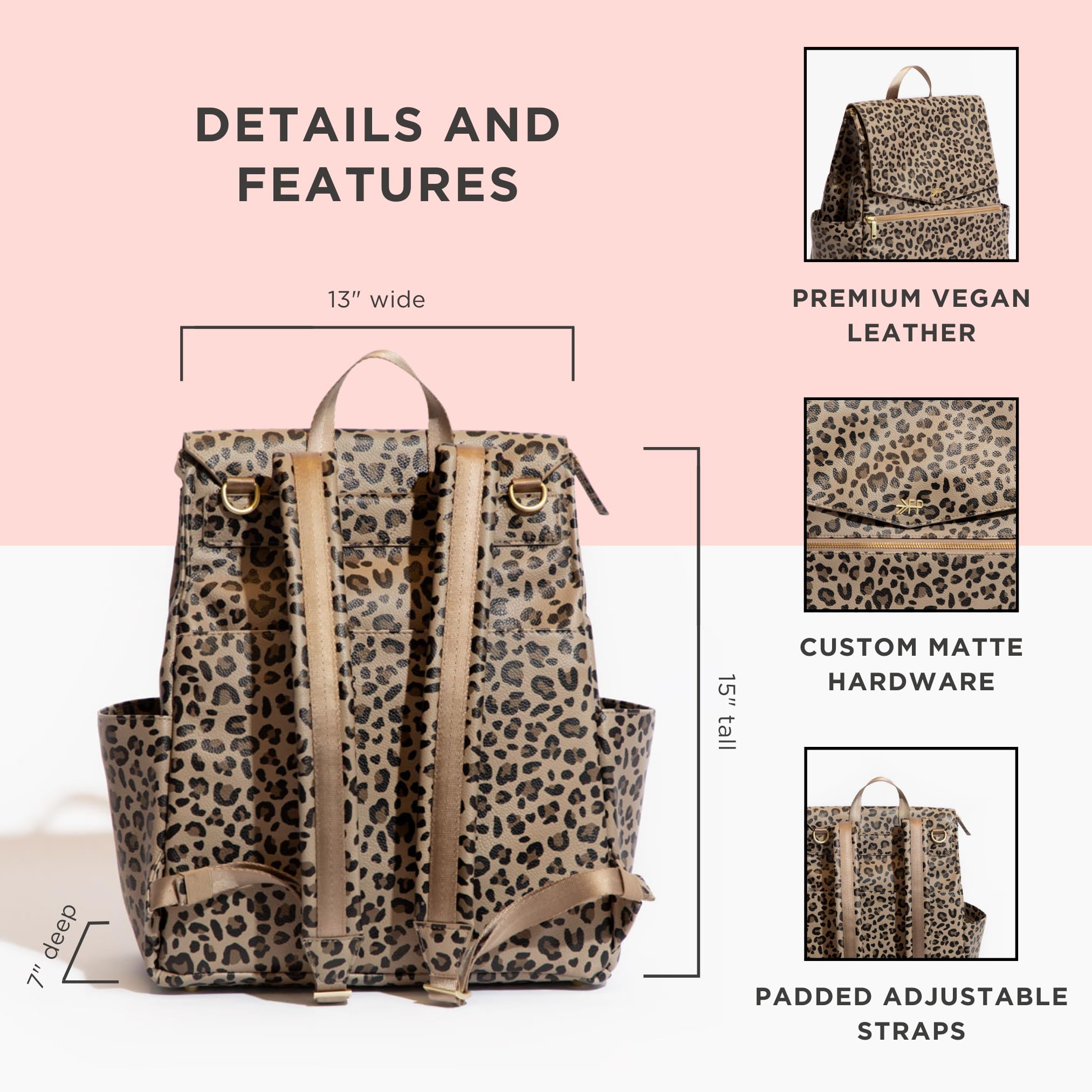 Freshly Picked Classic II Diaper Bag Backpack - Wipeable Vegan Leather Baby Bag with Changing Pad, Convertible Diaper Backpack (Leopard V2) | Perfect for Travel, Daycare & On-the-Go Parents