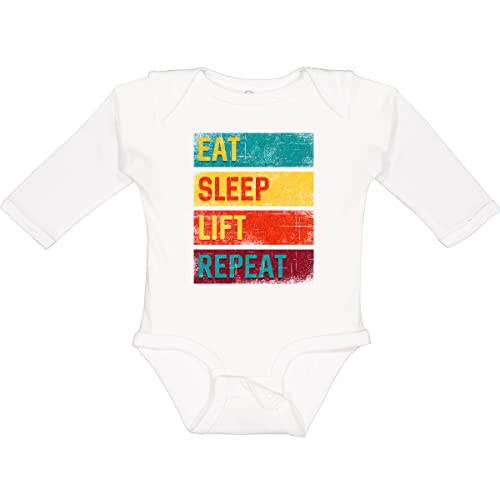 Inktastic Weightlifting Fitness Long Sleeve Creeper - Eat Sleep Lift Repeat Motto for Gym Enthusiasts - Perfect for Workouts, Training & Casual Wear