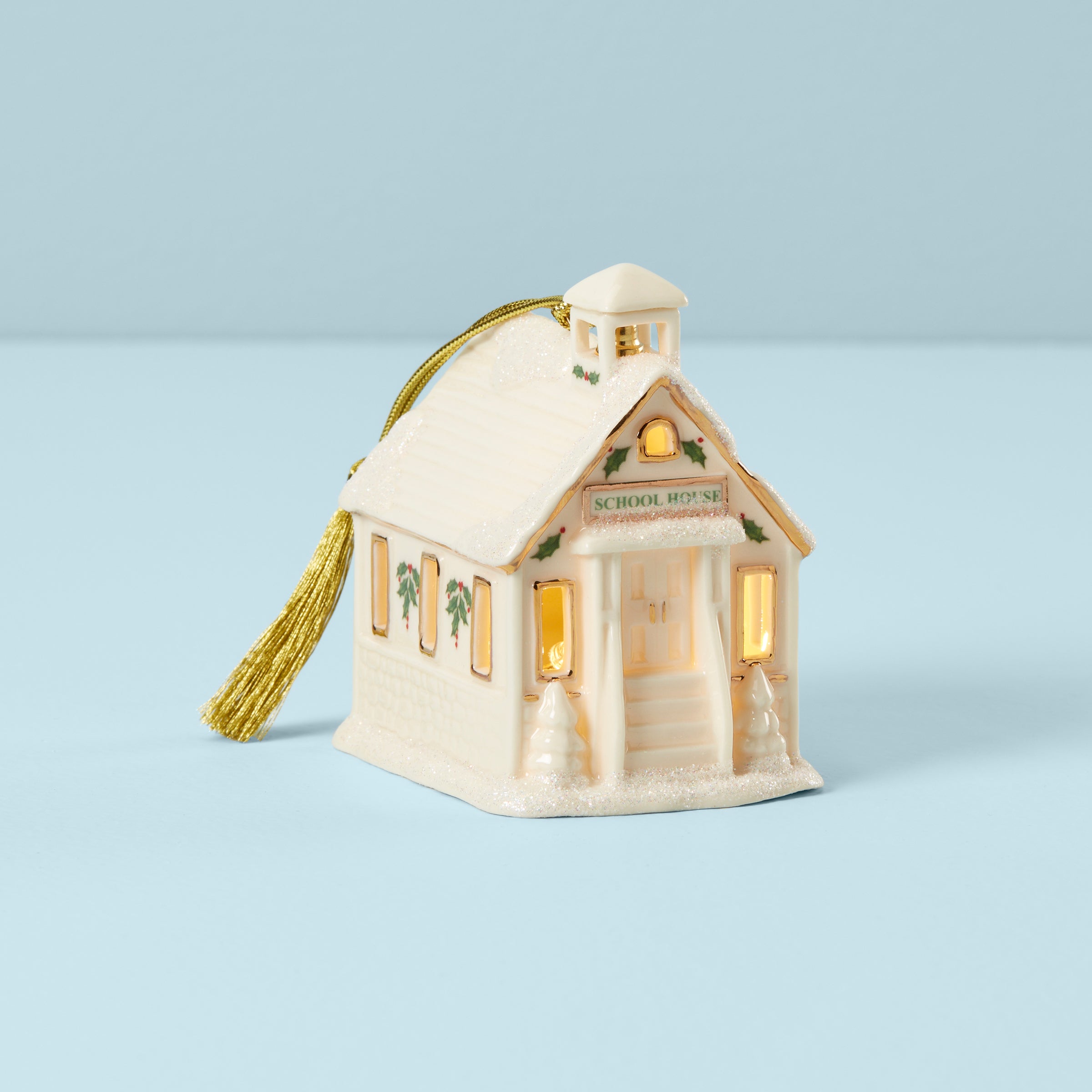 Christmas Village School Lighted Ornament - Miniature Holiday Decor for Christmas Tree, Home & Office Decorations - Perfect for Festive Holiday Displays & Winter Village Scenes