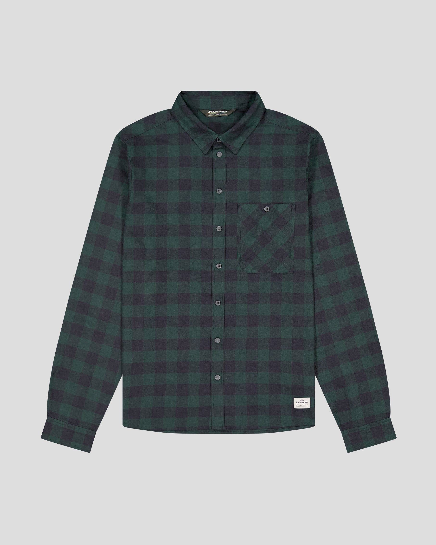 Men's Fyfe Long Sleeve Shirt - Forest Green Gingham Plaid Button-Up for Casual Wear & Outdoor Activities