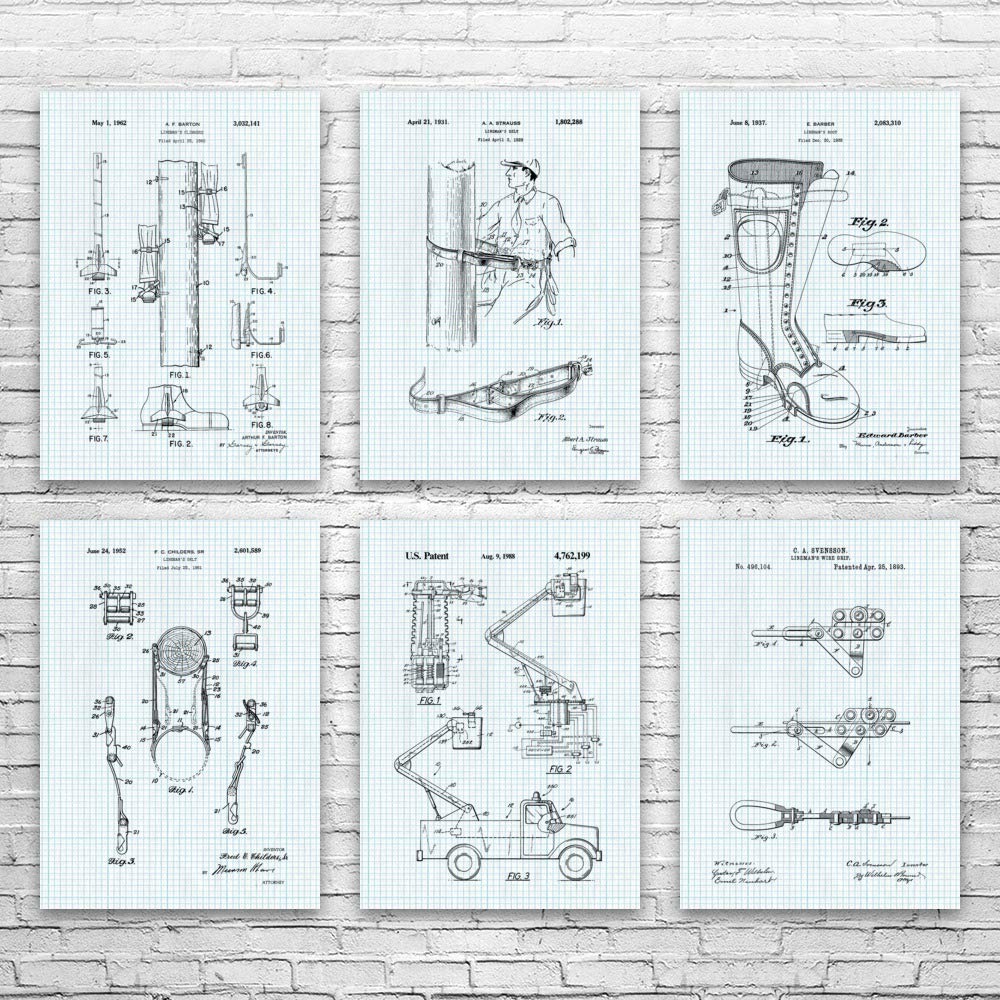 Lineman Gear Posters Set of 6 - Premium Lineworker & Electrical Engineer Gift - Powerline Tech & Contractor Wall Art (20x24 Inch Graph Paper) - Perfect for Workshops, Offices & Lineman Appreciation Gifts
