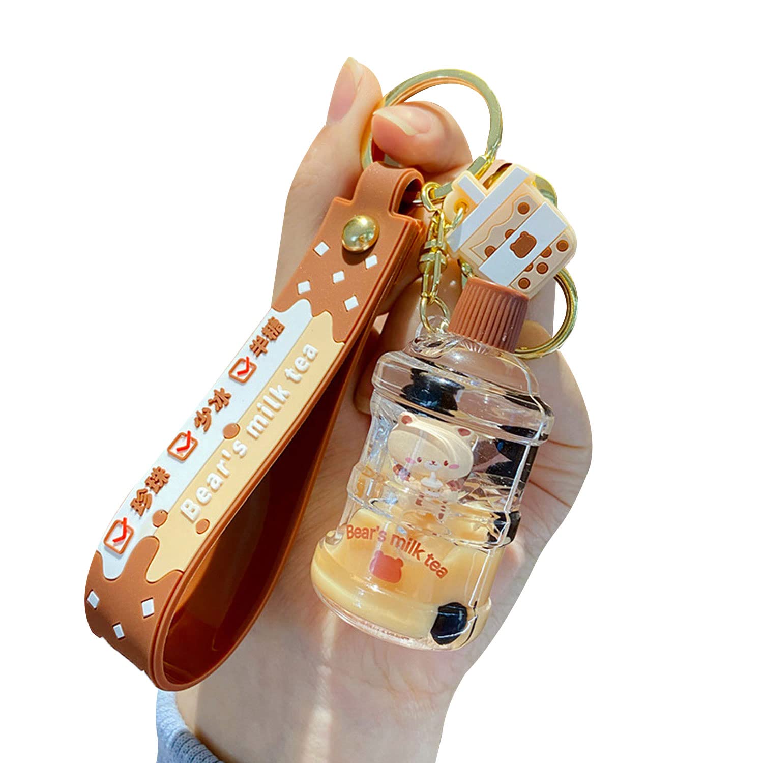 HSYHERE Floating Milk Tea Brown Bear Keychain - Cute Lucky Charm Keyring for Men & Women - Perfect for Gifts, Backpacks, and Keychains