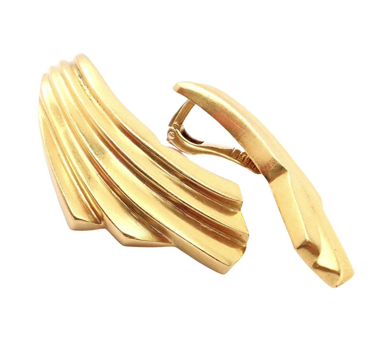 Authentic Ilias Lalaounis 18k Yellow Gold Large Art Deco Wings Fan Earrings - Vintage Luxury Jewelry for Women, Perfect for Weddings, Parties & Special Occasions