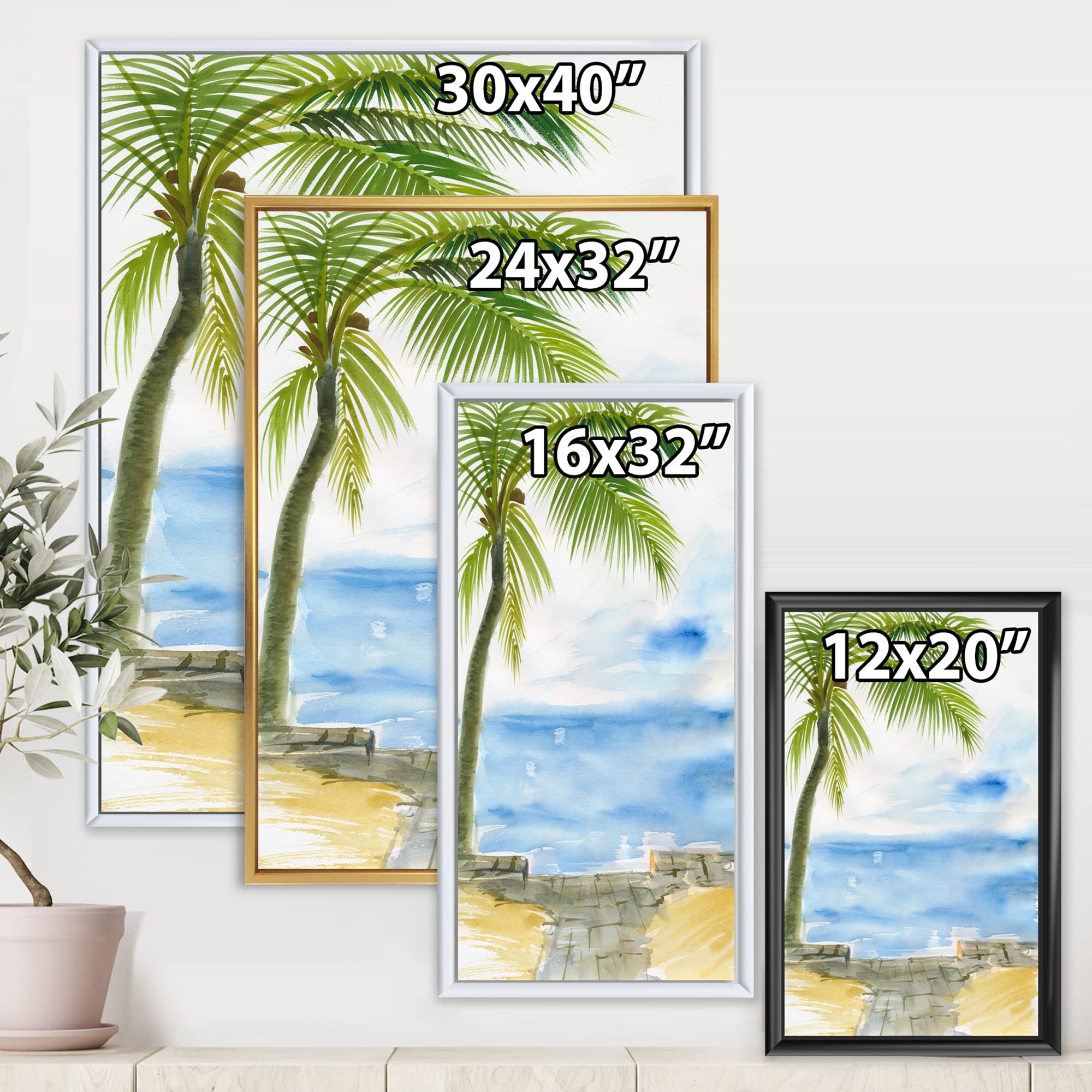 DesignQ Palm Beach Resort At Dawn II - Nautical & Coastal Framed Canvas Wall Art Print - Beach House Decor, Ocean Themed Living Room Wall Decor, Coastal Bedroom Artwork