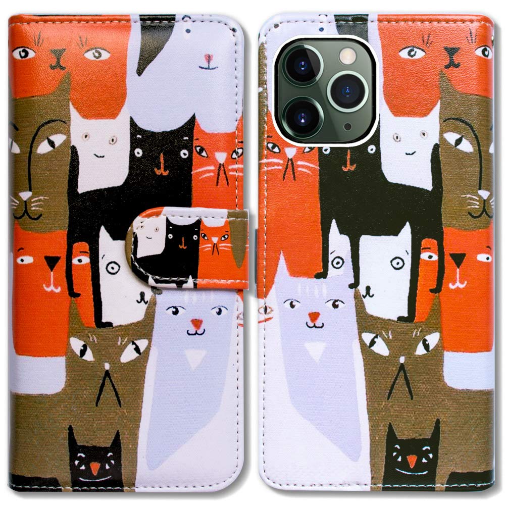 Premium iPhone 11 Pro Max Leather Wallet Case - BCOV White & Red Cat Design with Card Slots, ID Holder & Kickstand | Stylish Protective Cover for Women & Men | Perfect for Travel, Work & Everyday Use