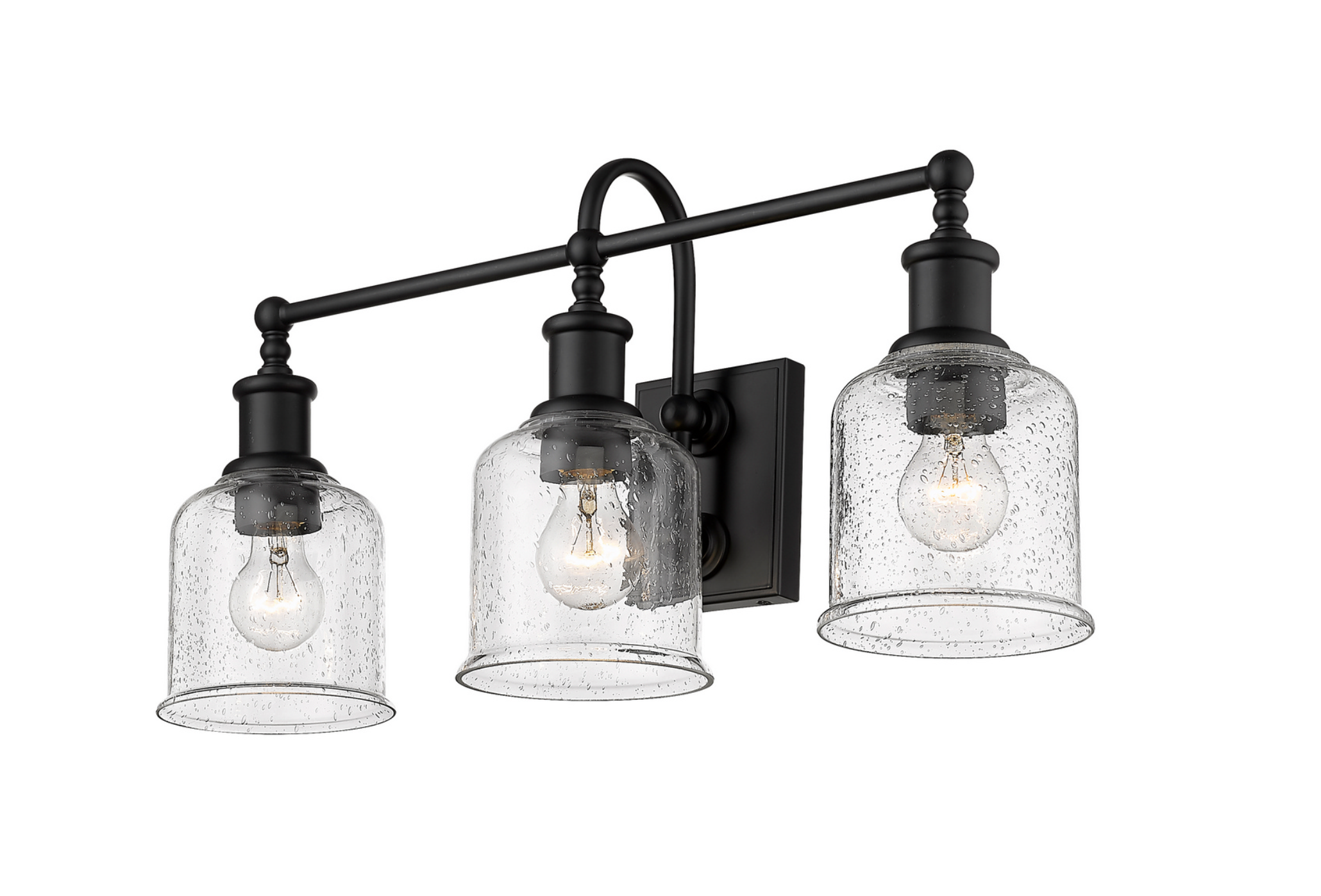 Elsie Matte Black Vanity Light - Modern Bathroom Wall Sconce with Clear Glass Shades, Perfect for Makeup Mirror Lighting & Dressing Room Decor