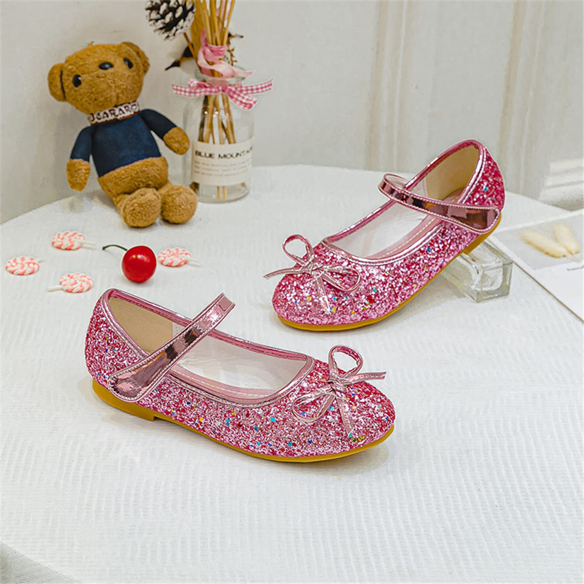 TN TANGNEST Girls Sequined Bowknot Mary Jane Shoes - Princess Dress Shoes for Wedding, Party & Cosplay - Comfortable Flats for Special Occasions & Everyday Wear