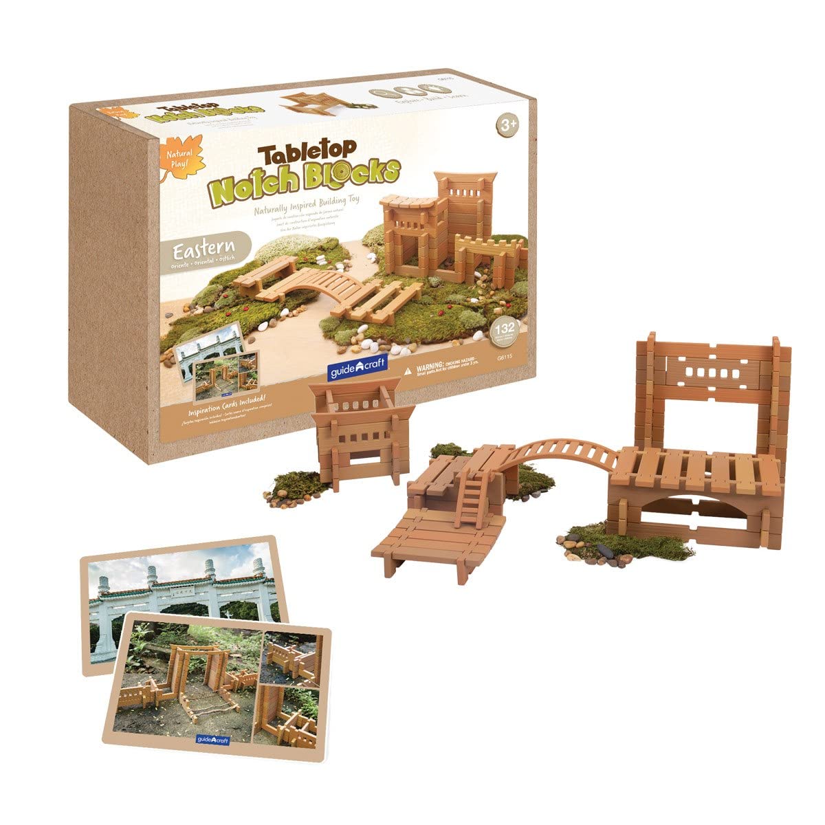 Guidecraft Tabletop Notch Blocks - 132 Piece Wooden Building Blocks Set for Kids, STEM Educational Toys, Creative Construction Play - Perfect for Preschool Learning & Classroom Activities