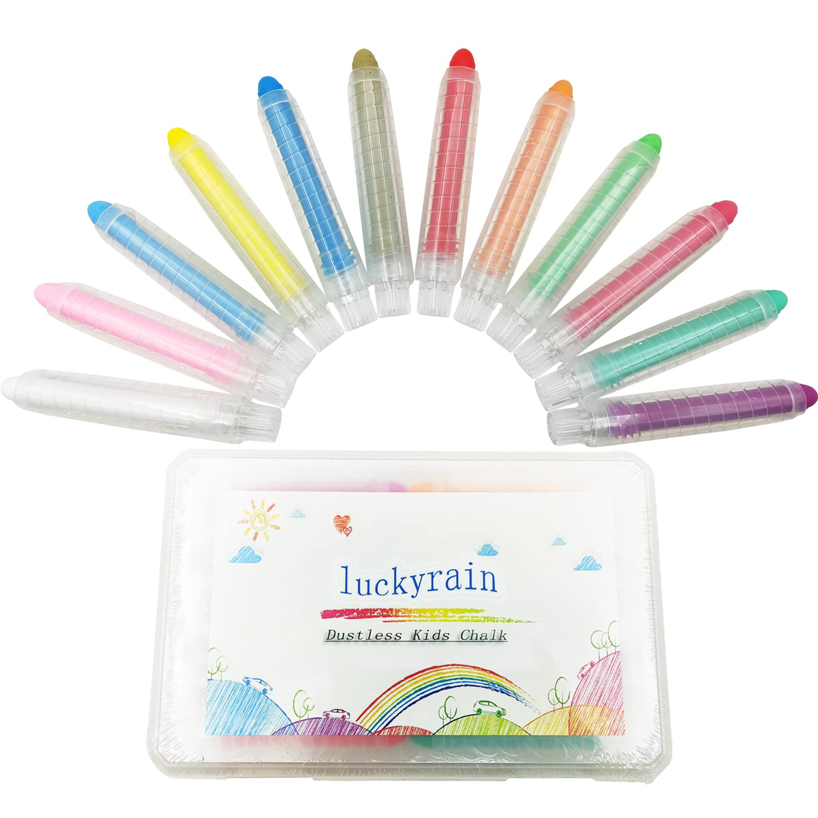 Non-Toxic Dustless Chalk Set with Holder - 12PCS Washable Chalk for Kids, Toddlers Blackboard Drawing & Art Play - Perfect for Classroom, Home Schooling and Creative Learning Activities