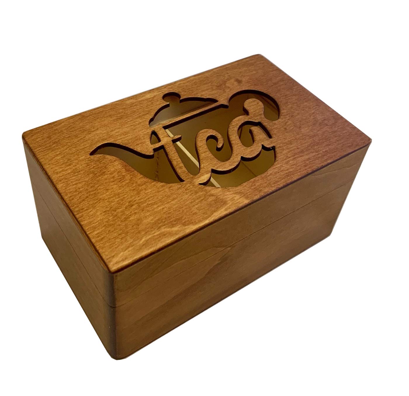 Handmade Wooden Tea Box with Teapot Cutout Lid - Decorative Polish Tea Art Storage for Loose Leaf Tea & Tea Bags - Perfect for Tea Lovers, Home Decor & Gift Giving