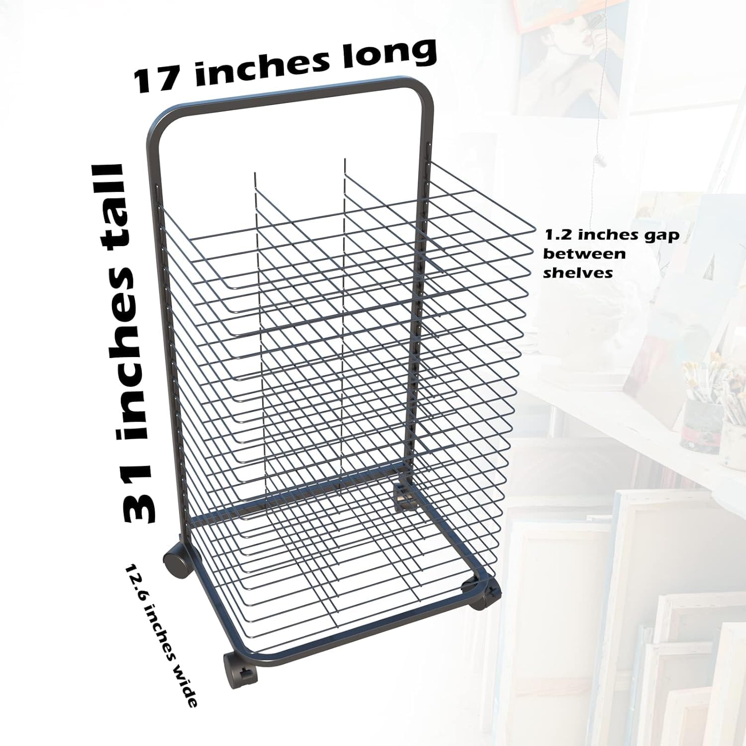 20-Shelf Mobile & Wall Mountable Art Drying Rack - Heavy Duty Painting Storage Organizer for Art Studios, Classrooms & Home Use - Perfect for Drying Paintings, Drawings & Craft Projects