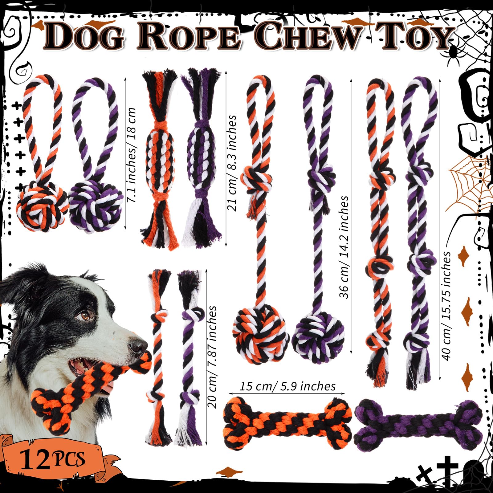 23 Pcs Halloween Dog Toys Set - Squeaky Spider Plush, Rope Chew & Ghost Stuffed Toys for Puppies - Interactive Teething & Teeth Cleaning Toys for Small Dogs - Perfect for Halloween Parties, Training & Playtime