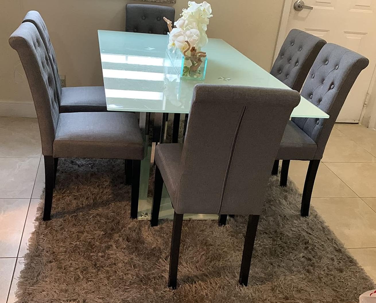 Premium DAGONHIL Dining Chairs Set of 6 - Button Tufted Upholstered Kitchen Chairs with Sturdy Black Solid Wood Legs (Gray) - Perfect for Dining Room, Kitchen, Breakfast Nook & Home Decor