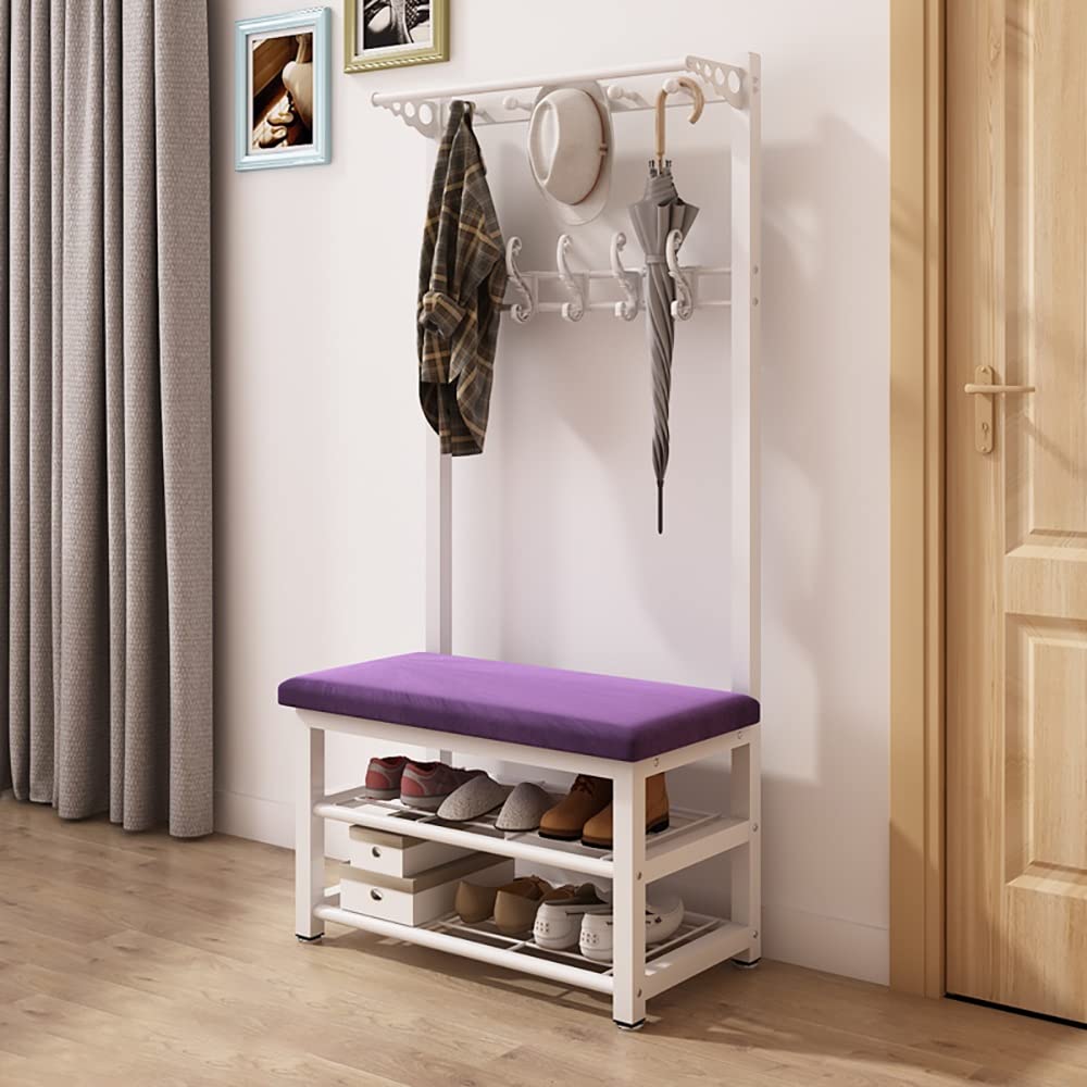 3-in-1 Freestanding Coat Rack with Bench & 10 Hooks - Metal Hall Tree Shoe Storage Organizer for Entryway, Bedroom & Closet - Easy Assembly (60x33x172cm, Espresso) - Perfect for Small Spaces & Home Organization