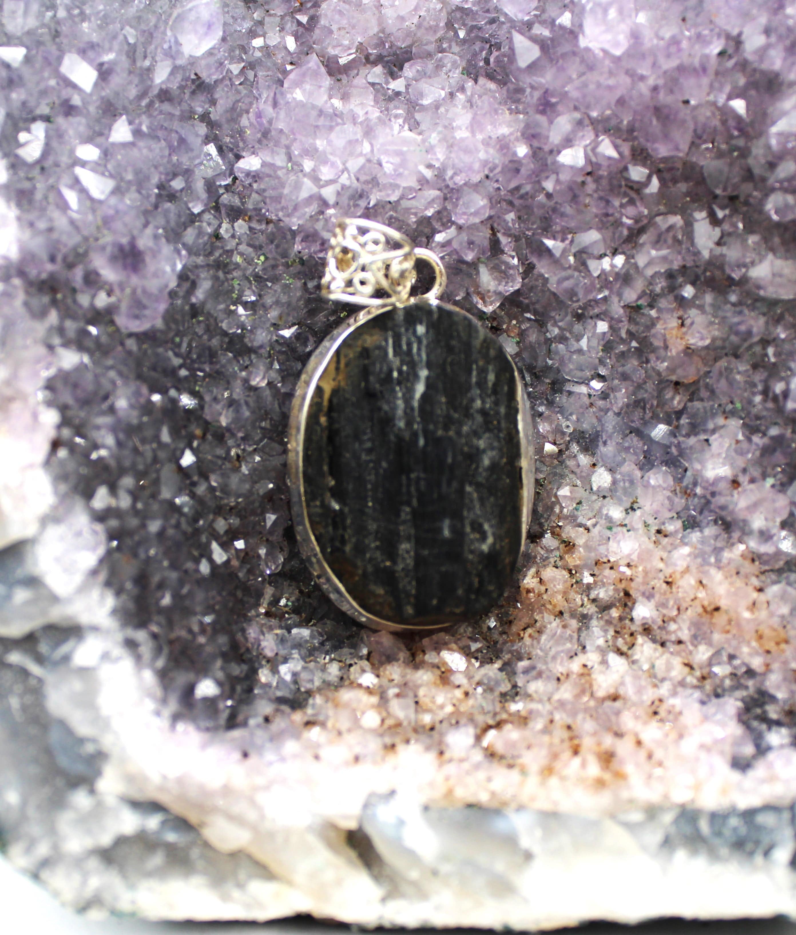 Black Tourmaline Pendant Necklace in 925 Sterling Silver - Protection Crystal Jewelry for Women, Men | Perfect for Meditation, Energy Healing & Everyday Wear