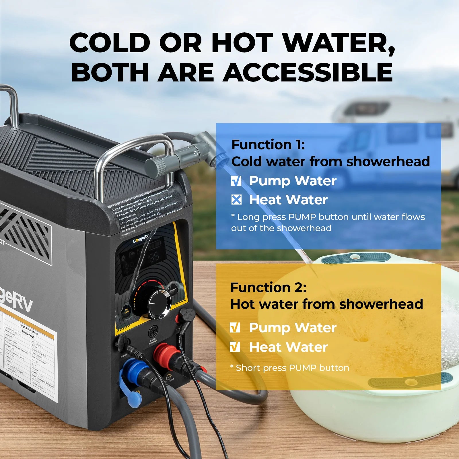 BougeRV Portable Propane Water Heater for Camping, Hiking & Outdoor Showers | Instant Hot Water Solution for RV, Backpacking & Off-Grid Living