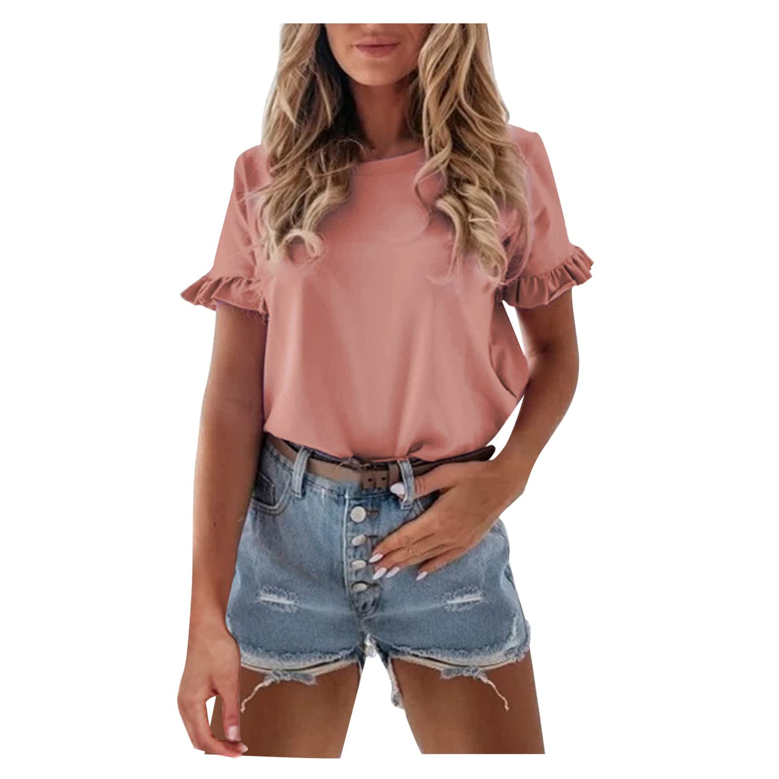 Women's Casual Short Sleeve T-Shirt - Summer Ruffle Round Neck Loose Fit Elegant Top | Perfect for Everyday Wear, Weekend Outings & Summer Vacation