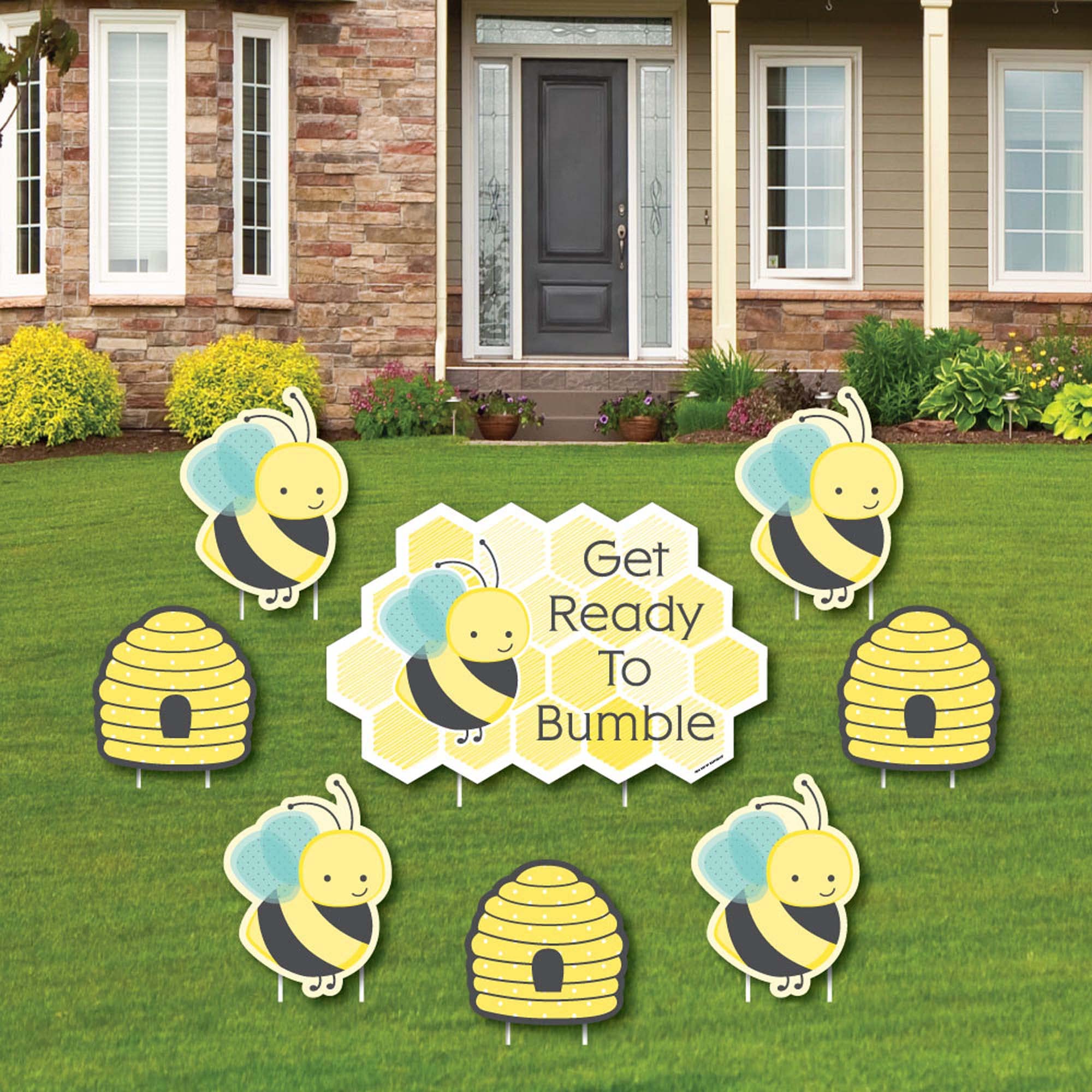 Honey Bee Yard Sign Set of 8 - Outdoor Lawn Decorations for Baby Shower & Birthday Party - Weatherproof Garden Decor - Perfect for Spring Decorations, Gender Reveal, and Backyard Celebrations