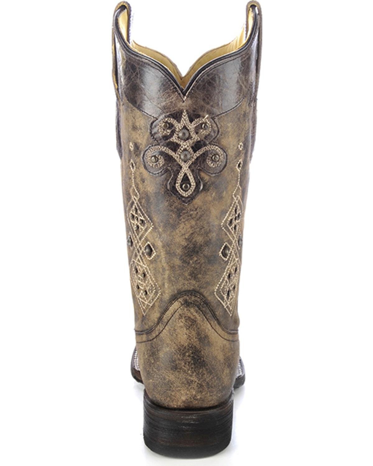 **CORRAL Women's Distressed Black Studded Embroidered Square Toe Cowgirl Boots - Western Fashion, Country Style, Perfect for Rodeo, Line Dancing & Casual Wear**