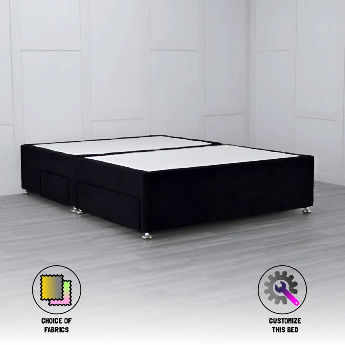 4 Drawer Padded Divan Bed Base with Storage - Queen Size Bed Frame for Small Spaces - Perfect for Apartments, Dorms & Guest Rooms