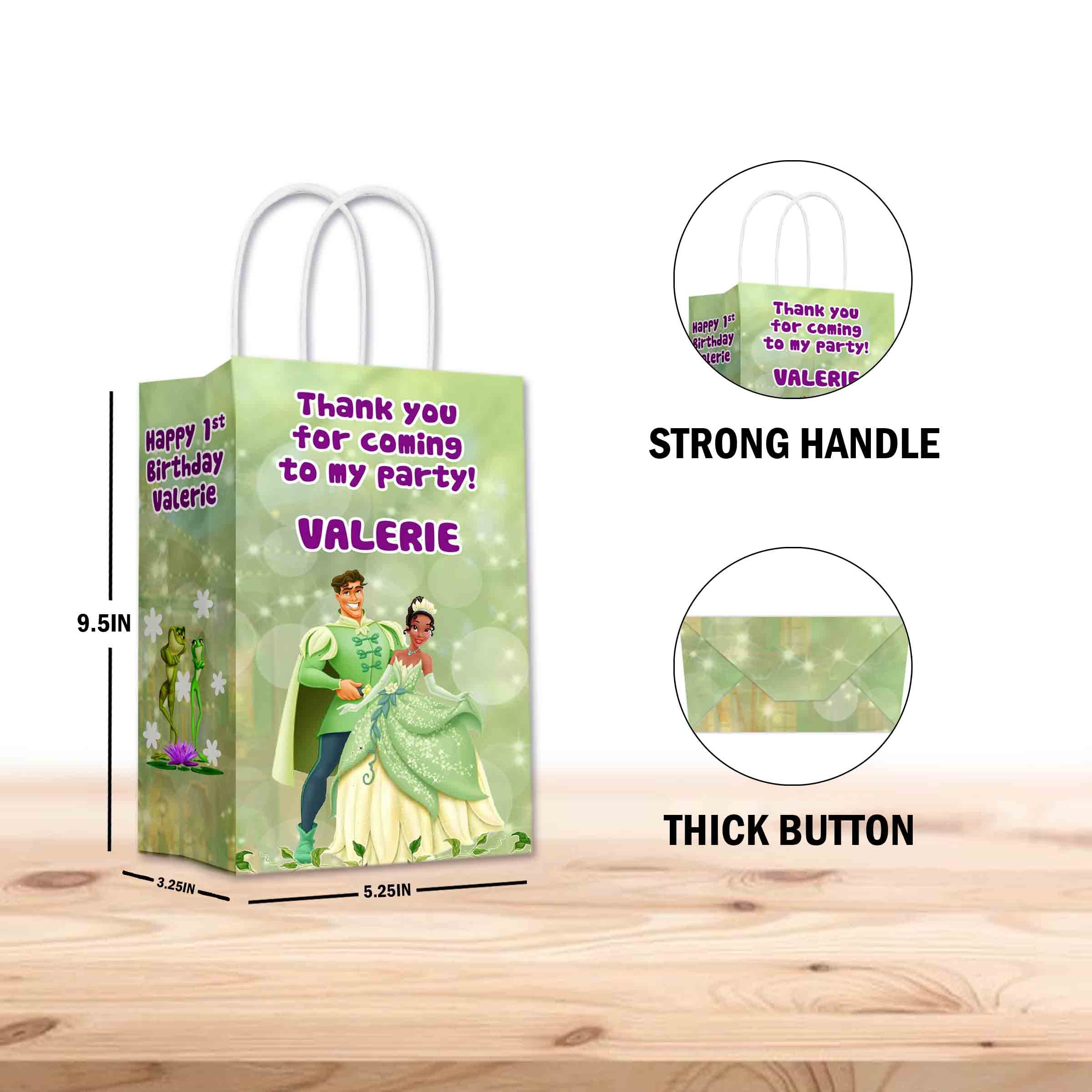 Disney Princess Tiana Party Favor Bags with Handles - 12 Pack Kids Birthday Party Supplies for Girls, Gift Bags for Birthday, Baby Shower & Special Events