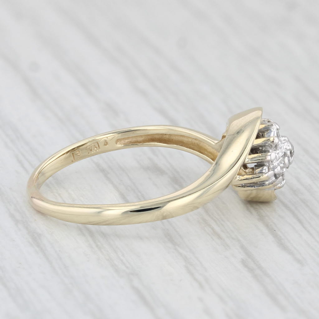0.13ctw Diamond Cluster Ring in 10k Yellow Gold - Size 9 Bypass Design for Women - Perfect for Engagement, Anniversary & Special Occasion Gifts