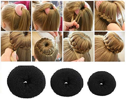 SIA VENDORS 2+1 Pack Large Black Hair Donut Bun Maker for Women & Girls - 20g Hair Accessories for Ponytails, Updos & Special Occasions