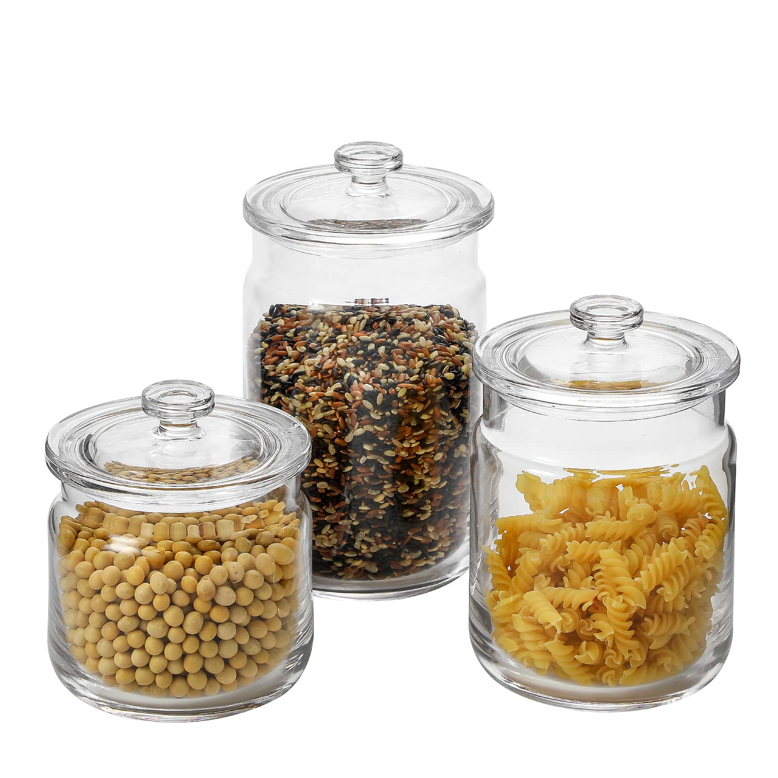 Premium Glass Pantry Storage Containers Set of 3 (23oz, 30oz, 40oz) - Airtight Food Storage Jars with Lids for Kitchen Countertop, Pantry & Laundry Room - Perfect for Candy, Nuts, Spices, Coffee & Dry Goods Organization