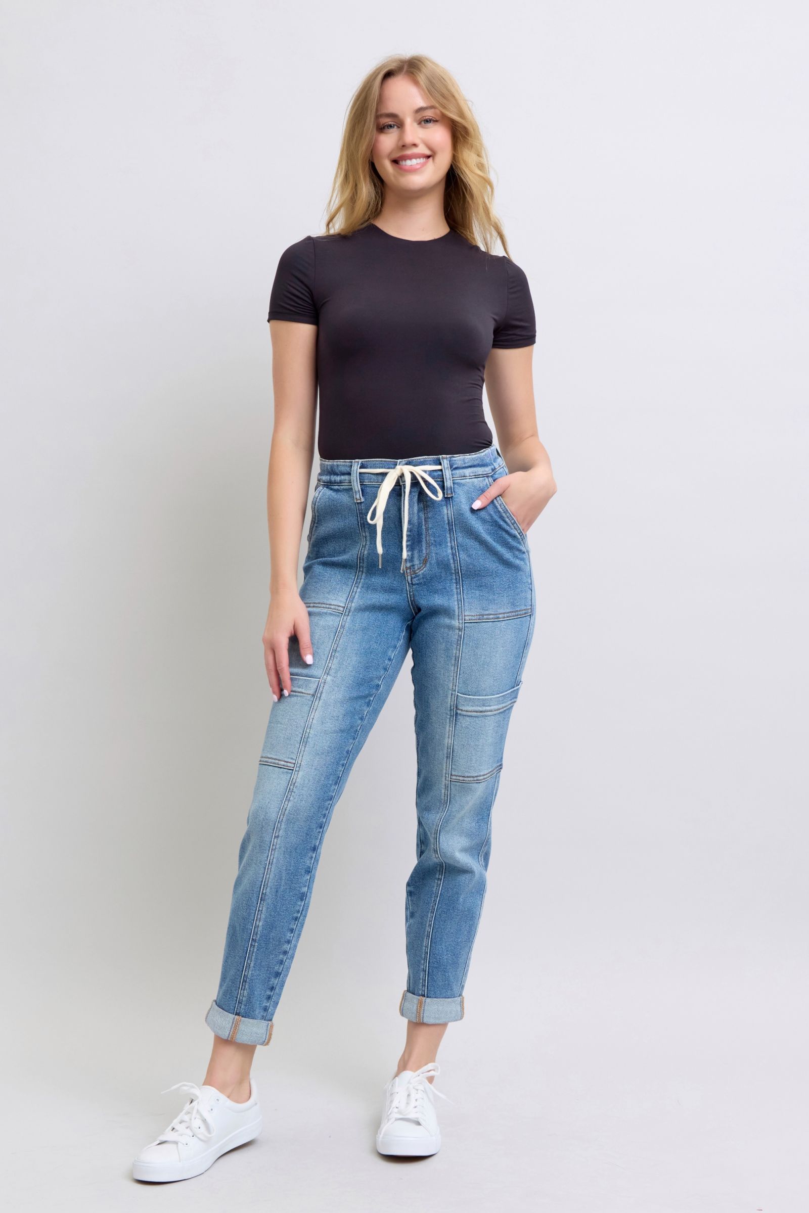 Clayton High Rise Cuffed Cargo Denim Jogger Pants for Women - Stylish & Comfortable Casual Wear for Running, Travel & Everyday Outfits