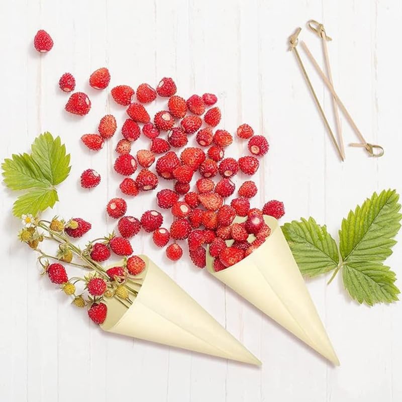 WIIES 6 Inch Pinewood Cones - Pack of 25 Bamboo Disposable Food Cones for Snacks, Desserts & Party Decorations | Eco-Friendly Serving Cones for Ice Cream, Cotton Candy & Wedding Favors