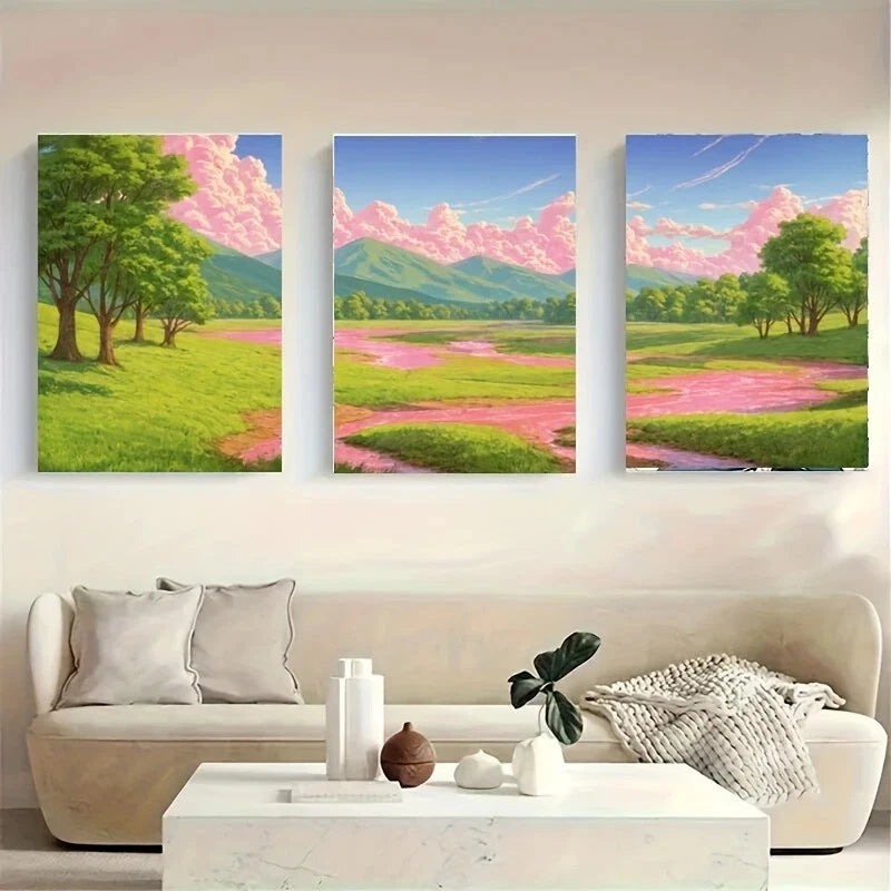 3-Piece Vibrant River Landscape Modern Metal Wall Art - Ready to Hang Canvas Prints for Living Room, Bedroom & Office Decor