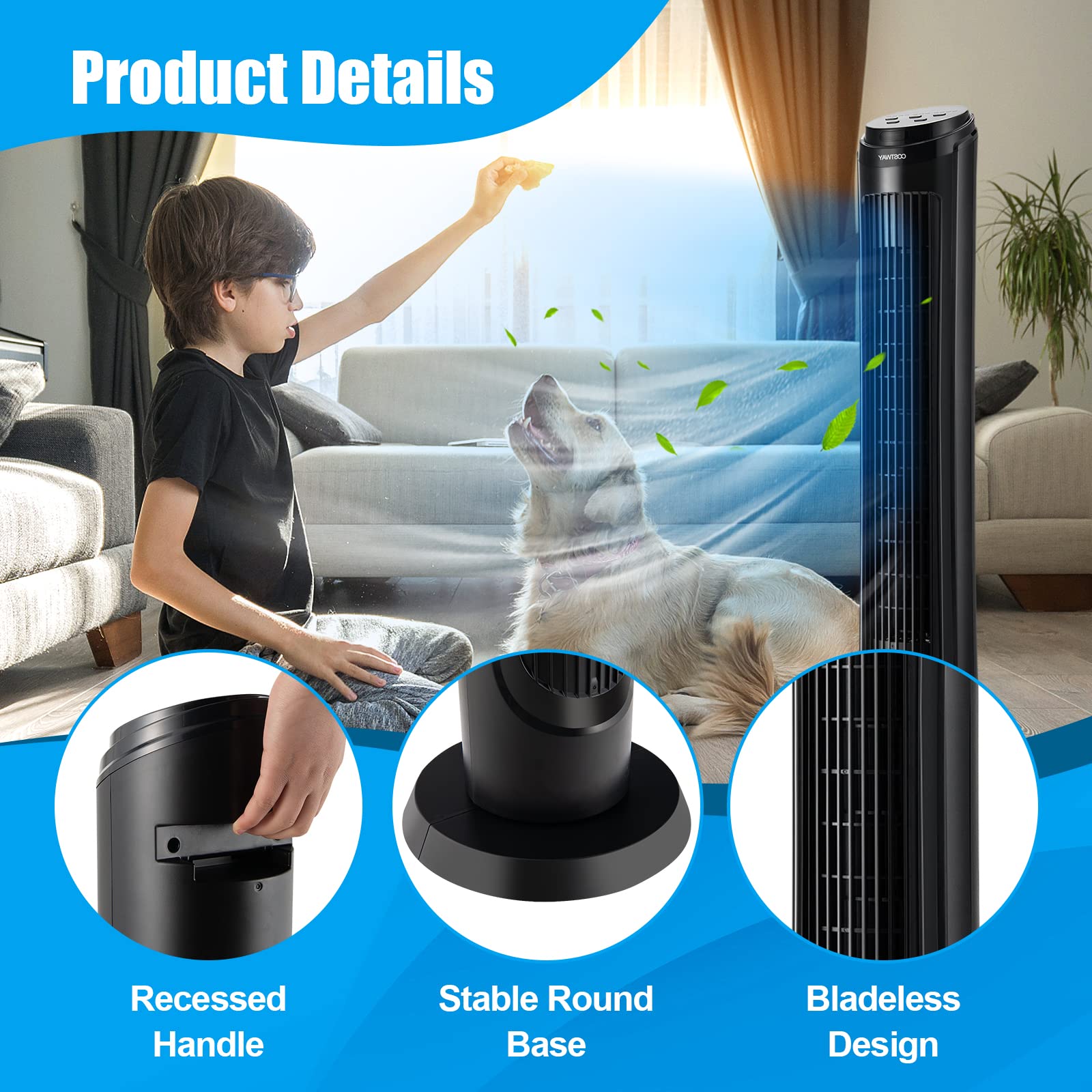 COSTWAY 40-Inch Tower Fan with Remote Control, 80° Oscillation, 4 Speeds & 3 Modes, 15H Timer, Ultra Quiet for Home Office & Bedroom | Portable Standing Fan with Sleep Mode for Cooling & Air Circulation | Black