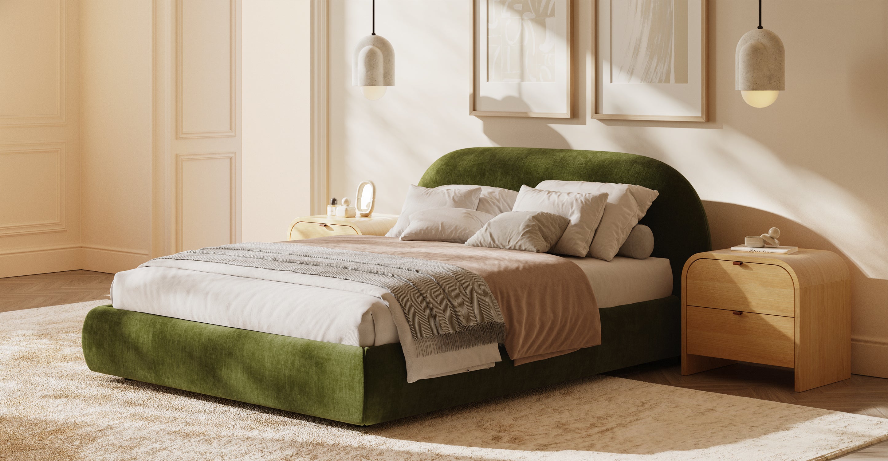Genoa Queen Size Bed Frame - Modern Platform Bed with Upholstered Headboard, Sturdy Wooden Slats - Perfect for Master Bedroom, Guest Room, or Apartment