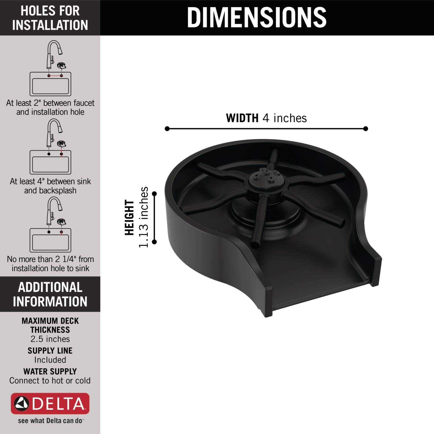 Delta GR250-BL Matte Black Metal Glass Rinser for Kitchen Sinks - Bar & Kitchen Sink Accessories - Perfect for Washing Wine Glasses, Beer Mugs & Barware - Ideal for Home Bars, Restaurants & Commercial Use