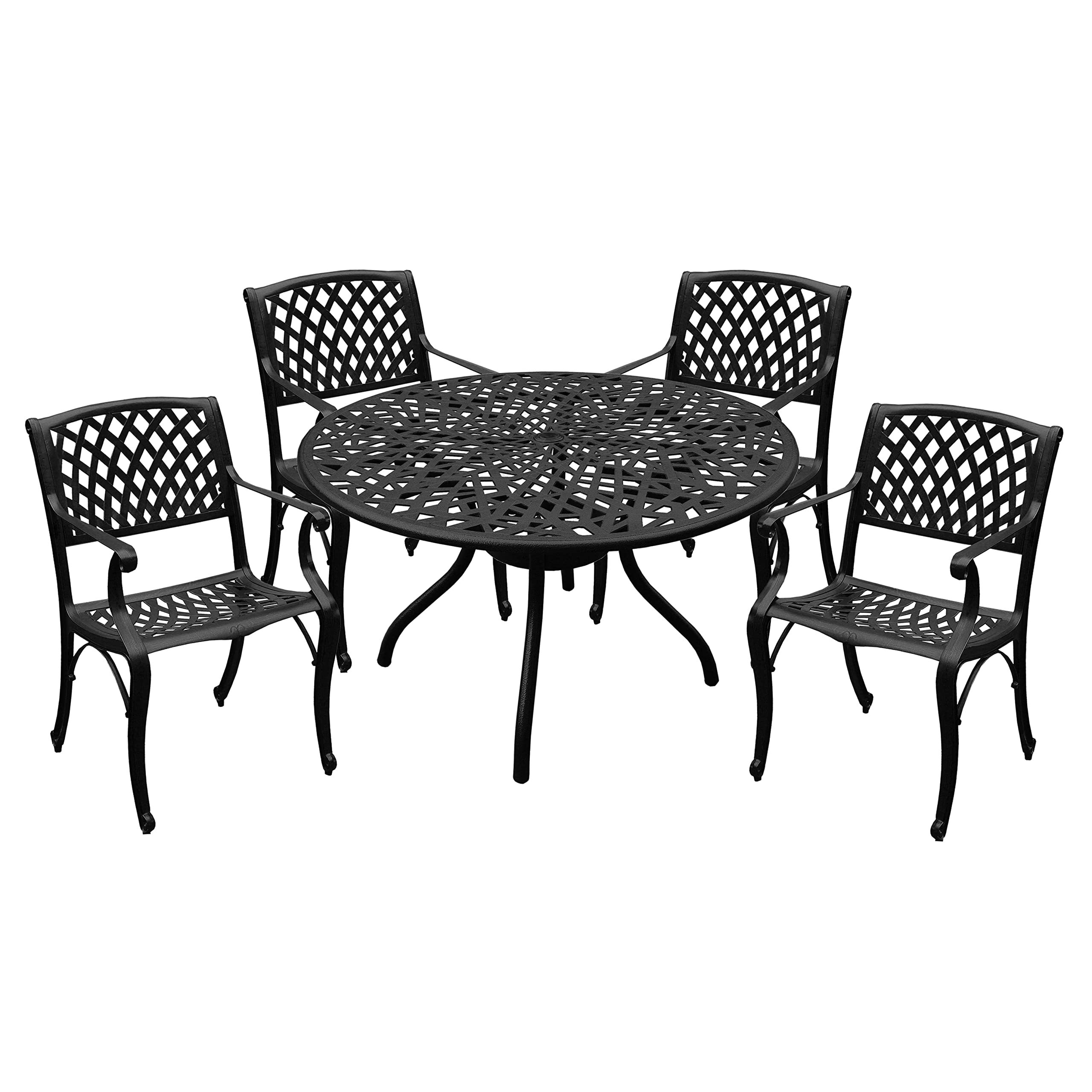 Oakland Living Modern Ornate Outdoor Mesh Aluminum 48-inch Black Round Patio Dining Set with 4 Chairs - Perfect for Backyard BBQs, Garden Parties & Outdoor Entertaining