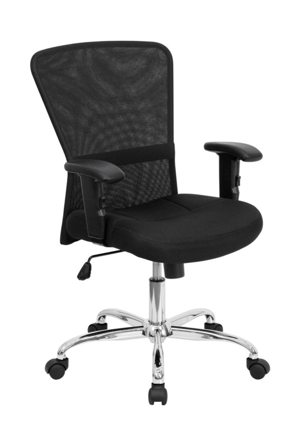 Ergonomic Mid Back Black Mesh Office Chair with Chrome Base & Adjustable Arms - Comfortable Task Chair for Home Office, Computer Desk & Workspace