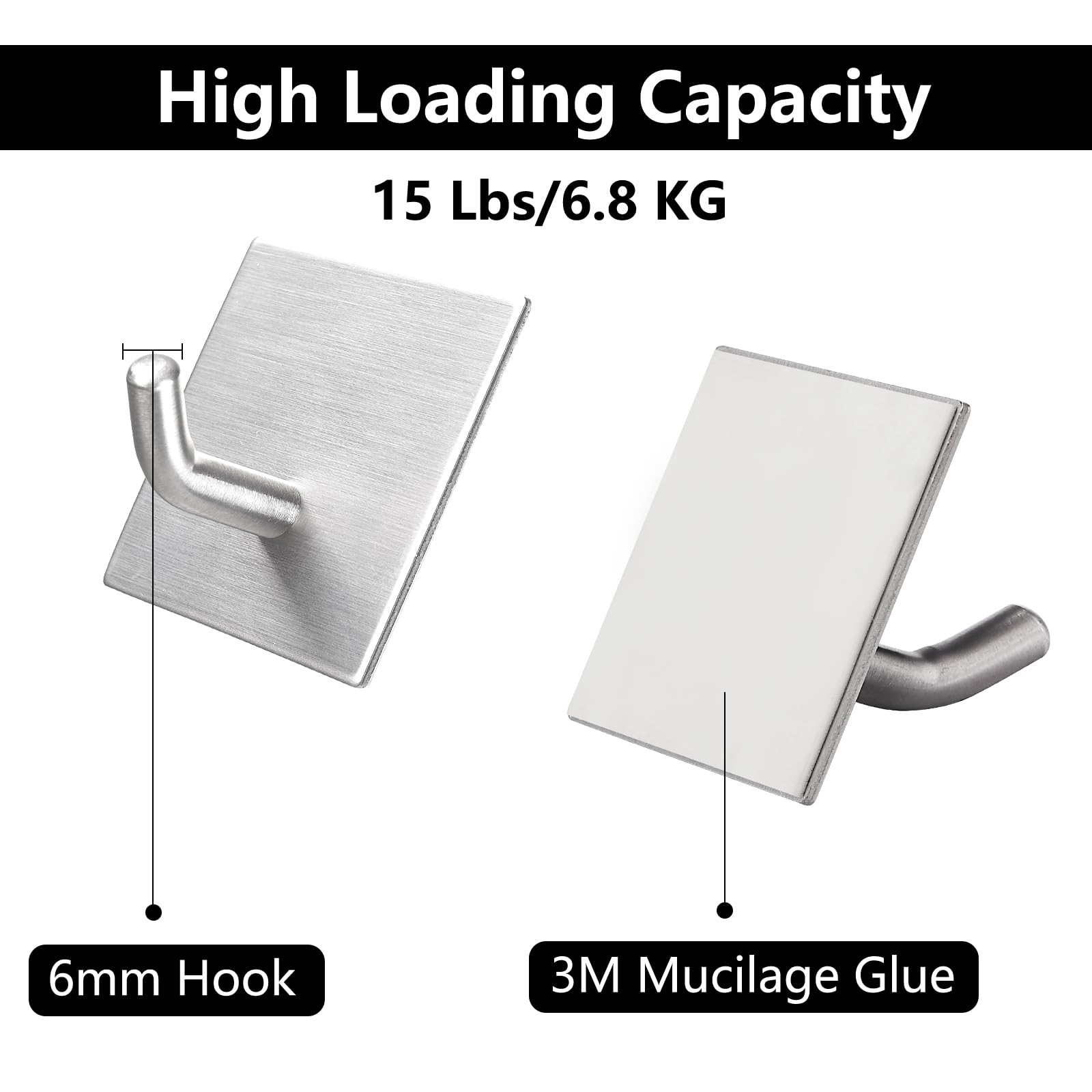 FOMANSH Heavy Duty Adhesive Hooks - 6 Pack Stainless Steel Wall Hangers for Kitchen, Bathroom, Home, Door - Strong Stick-on Hooks for Towels, Coats, Keys & Robes - Perfect for Organizing & Space Saving